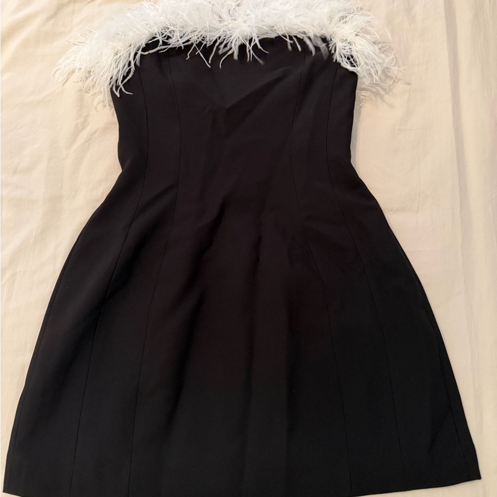 Zara Black Strapless Dress with Feather Trim